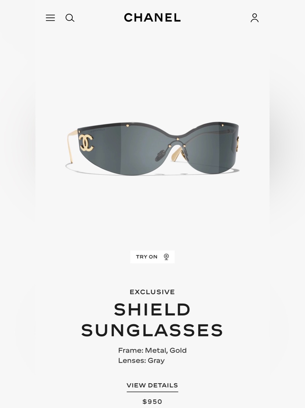 $950 Authentic CHANEL Gray Shield Sunglasses with Gold - Picture 2 of 12